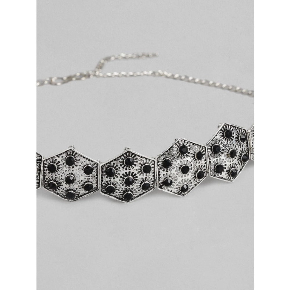 Generic Women's Rose Gold Plated Alloy Choker (Silver & Black)