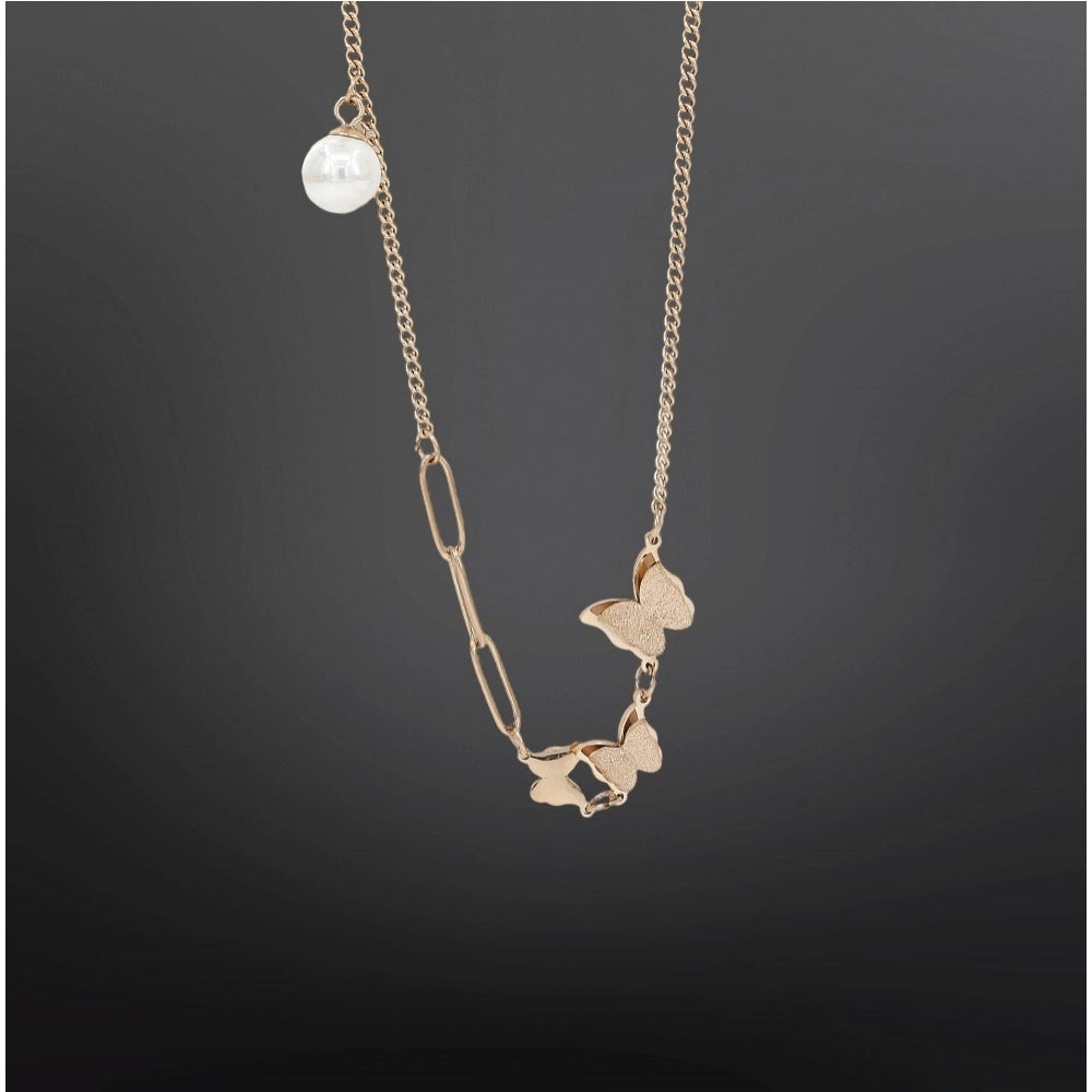 Generic Women's Stainless Steel Butterfly Pendent Delicate Chain (Gold Plated)