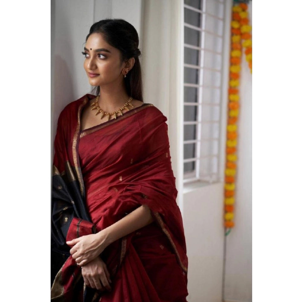 Generic Women's Cotton Printed Saree With Unstitched Blouse 5.5Mtr (Red)