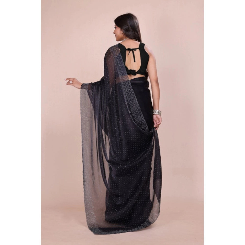 Generic Women's Jimmy choo Embellished Bollywood Saree With Unstitched Blouse 5.5Mtr (Black)