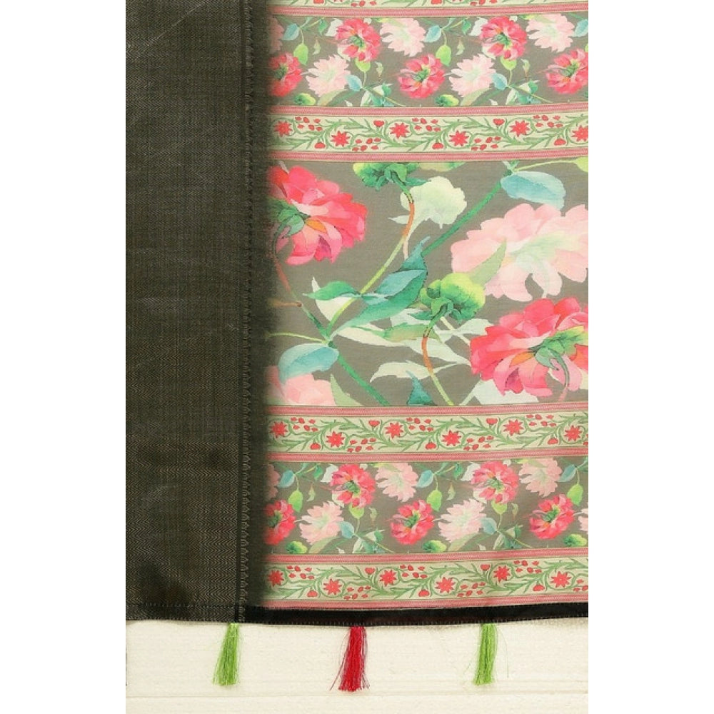 Generic Women's Cotton Silk Floral Printed Saree With Unstitched Blouse 5.5Mtr (Grey)