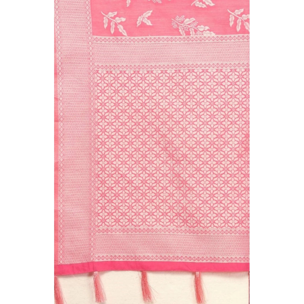 Generic Women's Art Silk Jacquard Printed Saree With Unstitched Blouse 5.5Mtr (Pink)