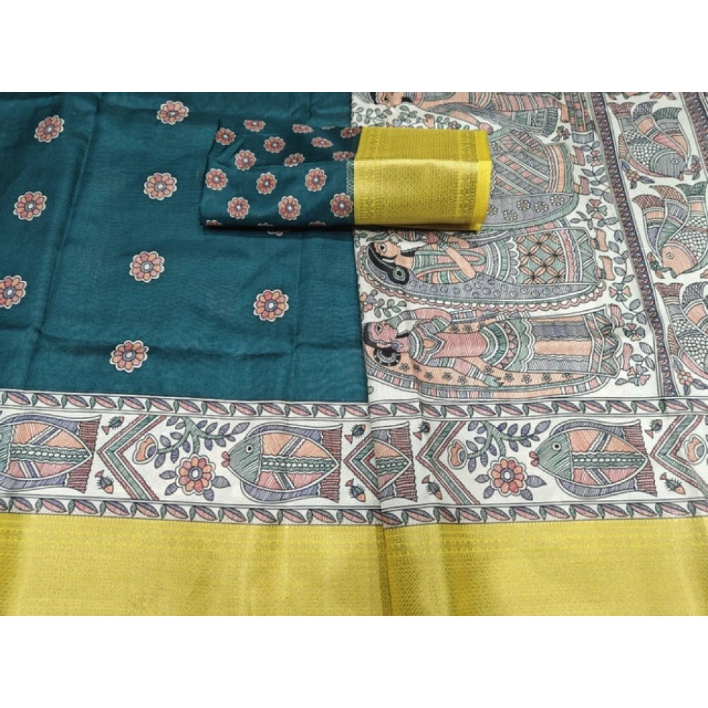 Generic Women's Cotton Silk Printed Saree With Unstitched Blouse 5.5Mtr (Green)