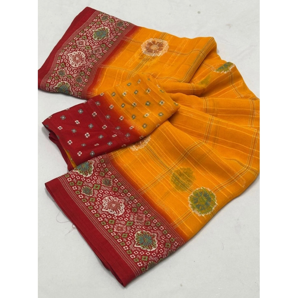 Generic Women's Art Silk Printed Saree With Unstitched Blouse 5.5Mtr (Yellow)