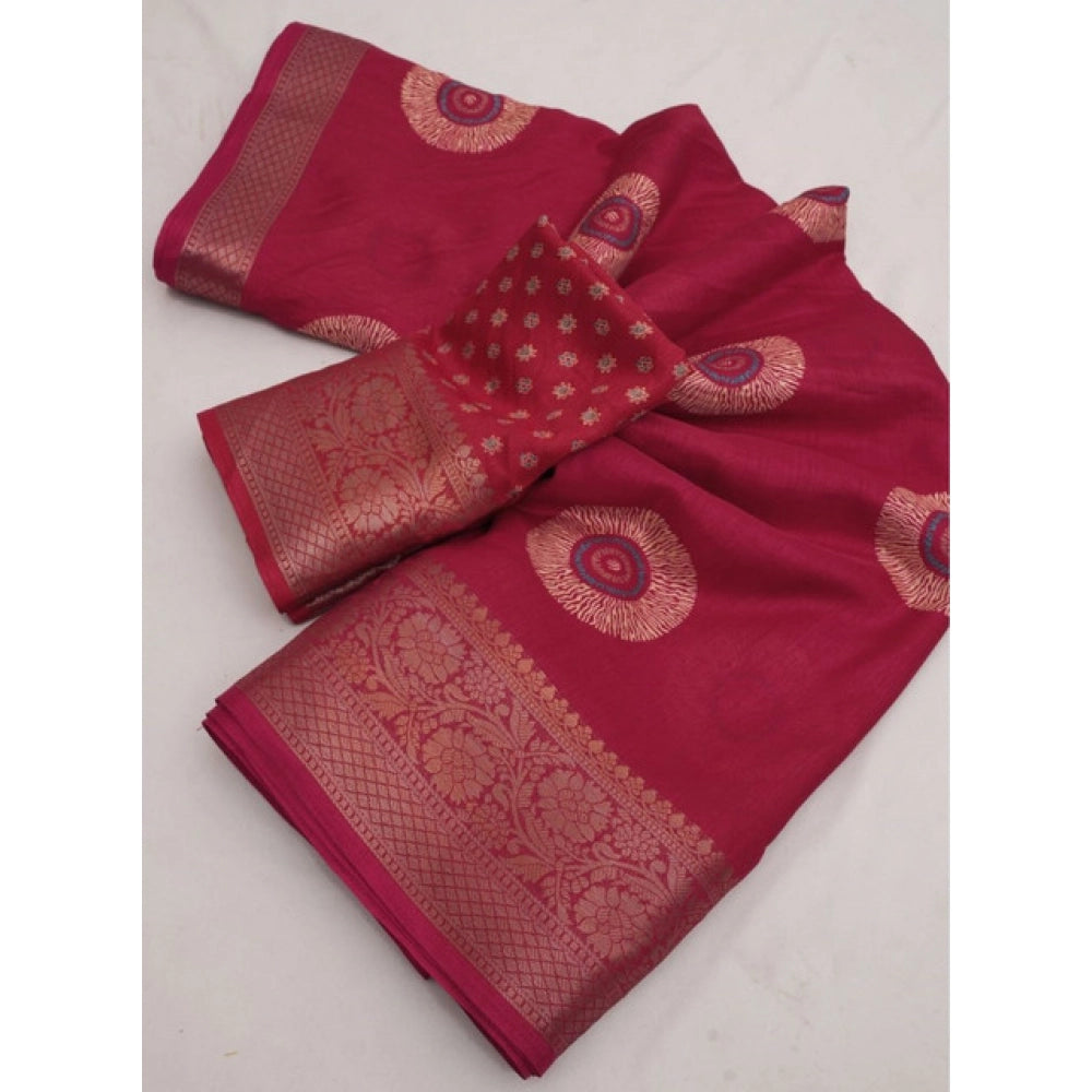 Generic Women's Art Silk Printed Saree With Unstitched Blouse 5.5Mtr (Pink)