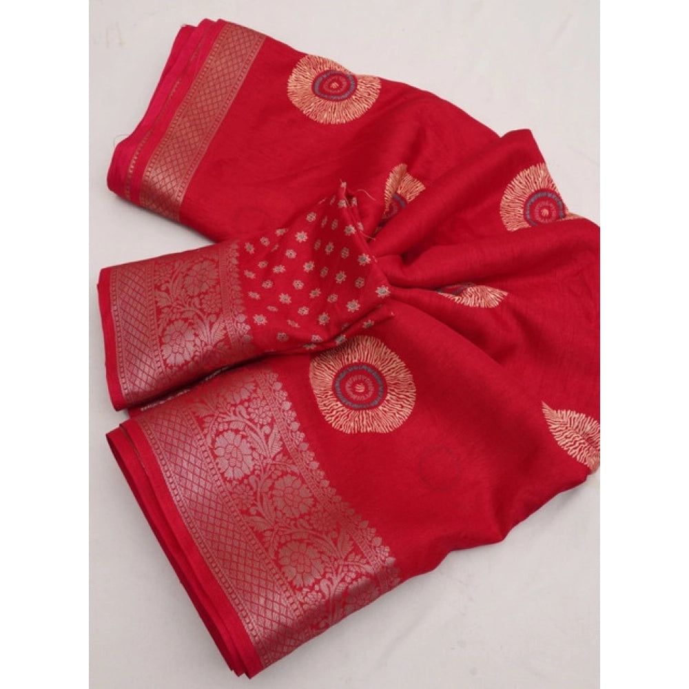 Generic Women's Art Silk Printed Saree With Unstitched Blouse 5.5Mtr (Red)