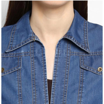 Generic Women's Denim Solid 3-4th Sleeves Shrug (Blue)