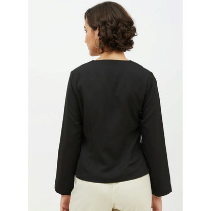 Generic Women's Polyester Asymmetrical Long Sleeves Top (Black)