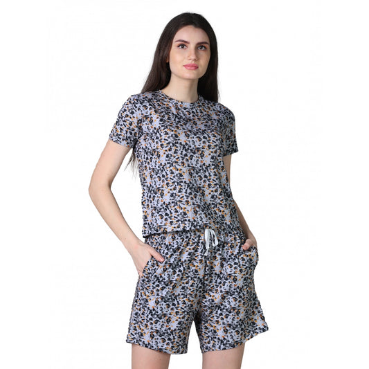 Generic Women's Cotton Blended Printed Round Neck Half Sleeve Top - Shorts Set (Multicolor)