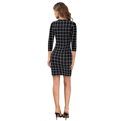 Generic Women's Polyester Solid High Neck Full Sleeve Dress (Black)