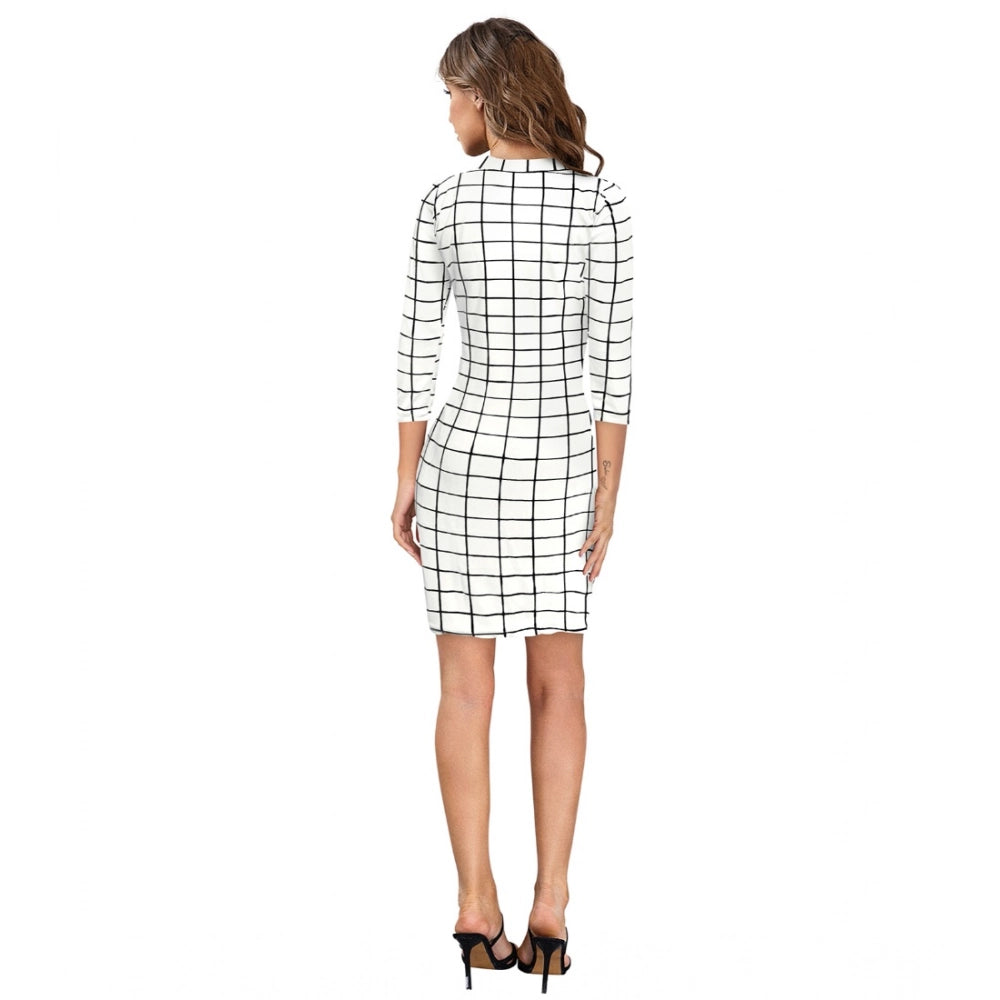 Generic Women's Polyester Solid High Neck Full Sleeve Dress (White)