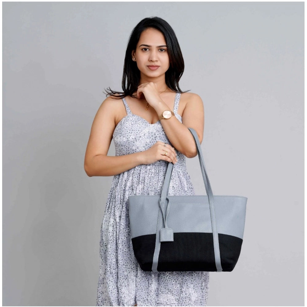 Generic Women's Faux Leather Large Shoulder Zipper Handbag (Light Blue)
