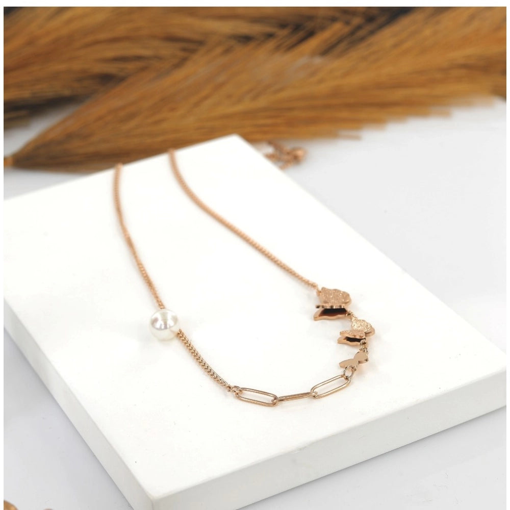 Generic Women's Stainless Steel Butterfly Pendent Delicate Chain (Gold Plated)