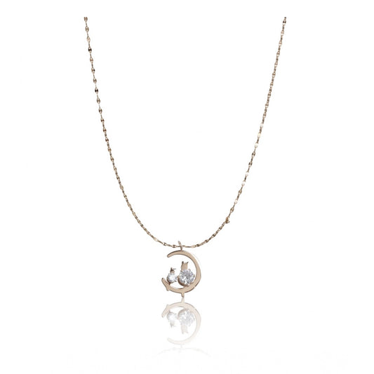 Generic Women's Stainless Steel Moon Pendent Delicate Chain (Gold Plated)