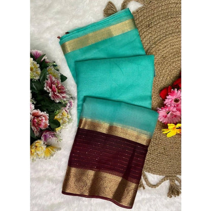 Generic Women's Khadi Cotton  Solid Saree With Unstitched Blouse 5.5Mtr (Sky Blue)