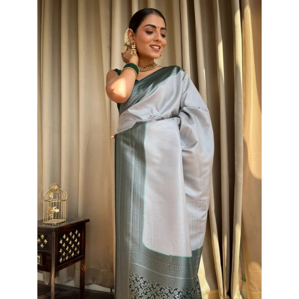 Generic Women's Silk Printed Saree With Unstitched Blouse 5.5Mtr (Grey)