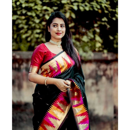 Generic Women's Silk Printed Saree With Unstitched Blouse 5.5Mtr (Multicolor)
