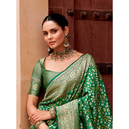 Generic Women's Silk Printed Saree With Unstitched Blouse 5.5Mtr (Green)