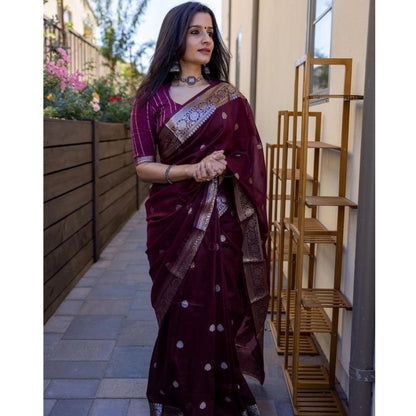 Generic Women's Cotton  Printed Saree With Unstitched Blouse 5.5Mtr (Maroon)