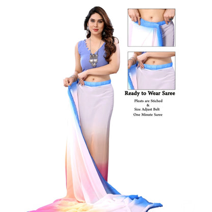 Generic Women's Small Lace Georgette Solid Ready-to-Wear Saree With Unstitched Blouse 5.5 Mtr (Multicolor)