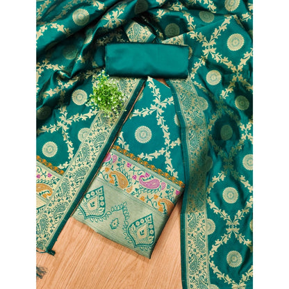 Generic Women's Banarasi Silk Printed Unstitched Salwar Suit Material With Dupatta (Rama, 3Mtrs)