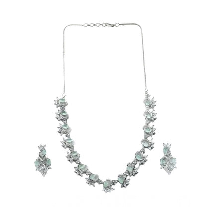 Generic Women's Brass Silver Plated Necklace set (Turquoise)