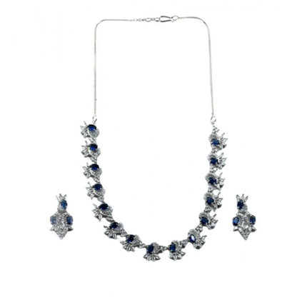 Generic Women's Brass Silver Plated Necklace set (Blue)