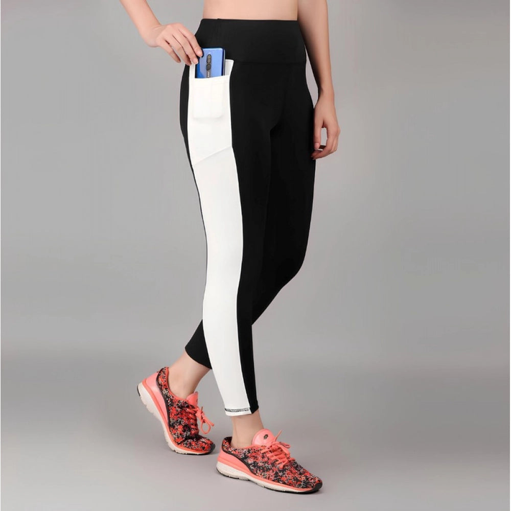 Generic Women's Polyester Solid Ankle length High Waisted Tights (Black)