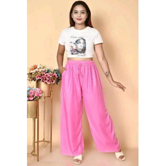 Generic Women's Casual Rayon Solid Ankle Length Palazzo (Pink, Free Size)