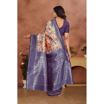 Generic Women's Banarasi Silk Jaquard Woven Saree With Unstitched Blouse 5.5Mtr (Orange)