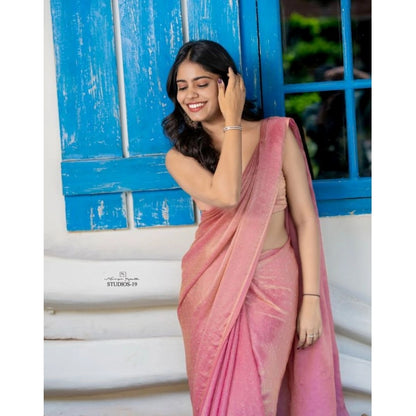 Generic Women's Silk Embroidred Saree With Unstitched Blouse 5.5Mtr (Pink)
