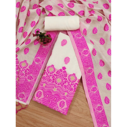 Generic Women's Banarasi Silk Printed Unstitched Salwar Suit Material With Dupatta (Pink, 3Mtrs)