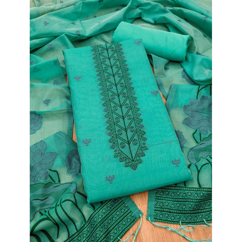 Generic Women's Banarasi Silk Printed Unstitched Salwar Suit Material With Dupatta (sea Green, 3Mtrs)