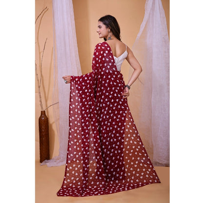 Generic Women's Georgette Printed Saree With Unstitched Blouse 5.5Mtr (Maroon)
