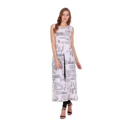 Generic Women's Casual Crepe Sleeveless Slit Dress (White)