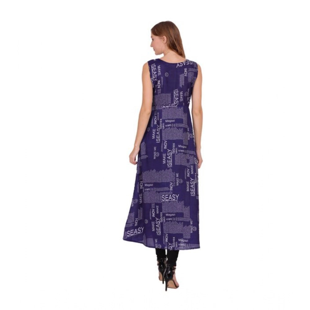Generic Women's Casual Crepe Sleeveless Slit Dress (Navy Blue)