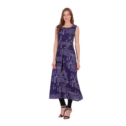 Generic Women's Casual Crepe Sleeveless Slit Dress (Navy Blue)