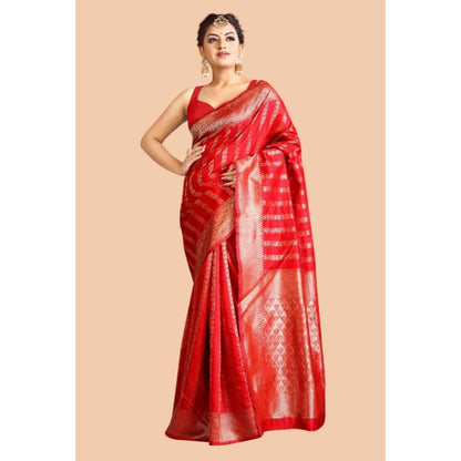 Generic Women's Soft Lichi Silk Printed Saree With Unstitched Blouse 5.5Mtr (Red)