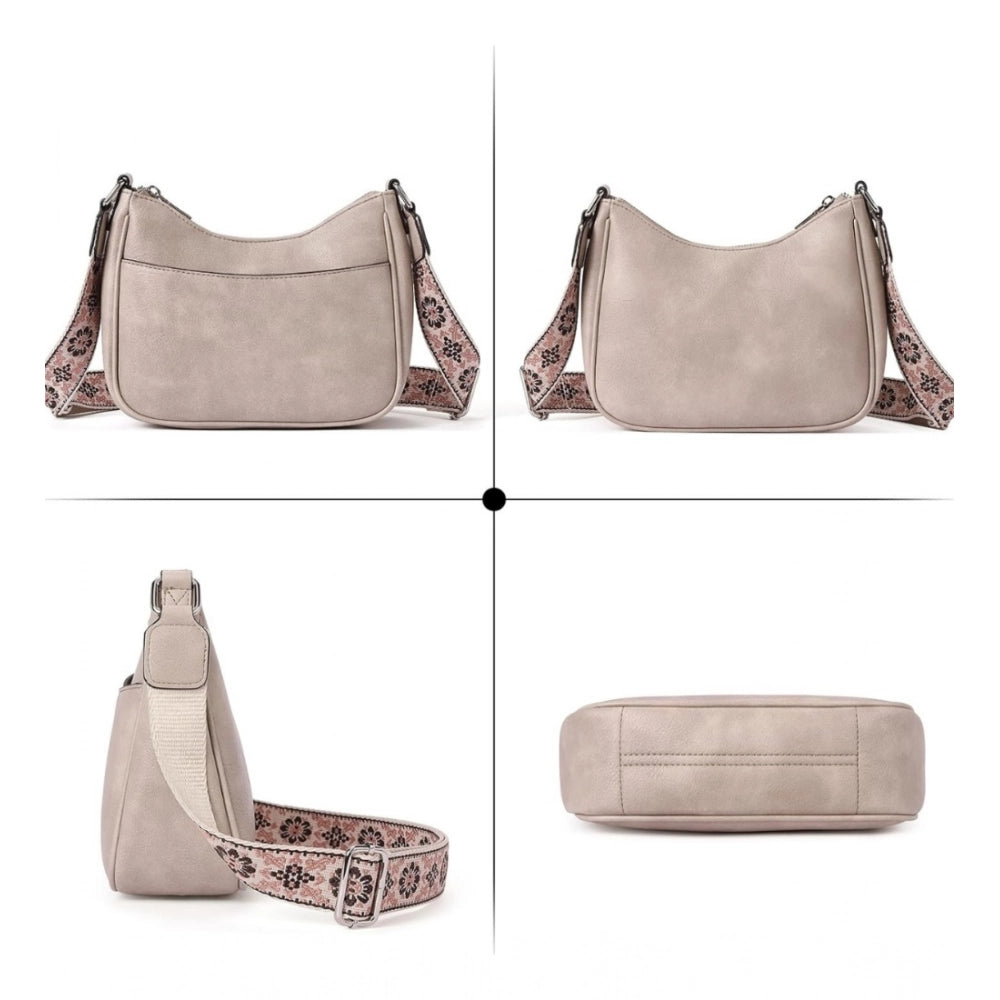 Generic Women's PU Leather Zipper Sling Bag (Beige)