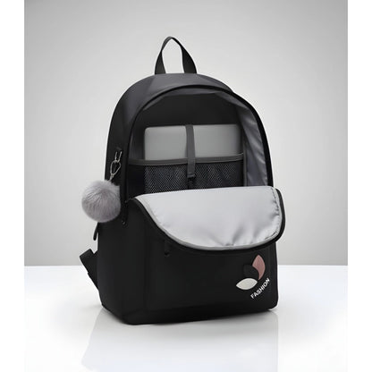 Generic Unisex PU Leather Solid Medium Zipper Backpack (Black)