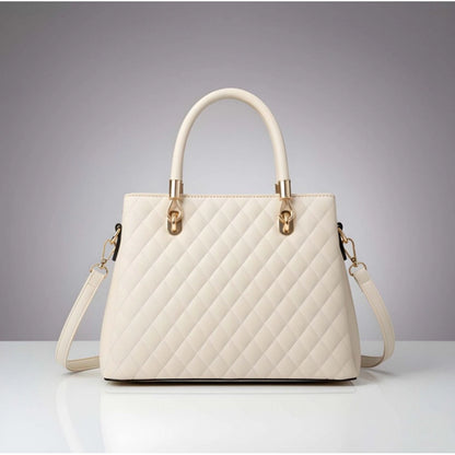 Generic Women's PU Leather Solid Shoulder Zipper Handbag (Cream)