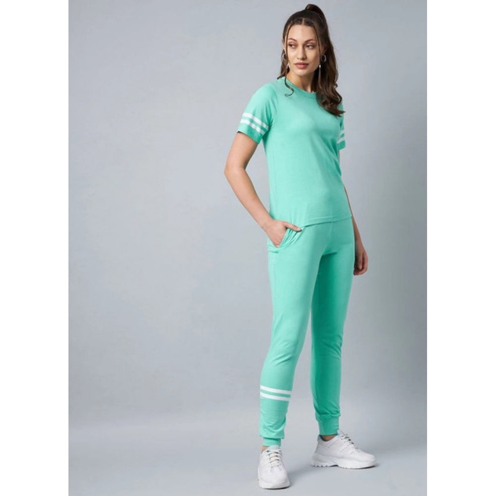 Generic Women's Cotton Striped Short Sleeve Tracksuit (Green)