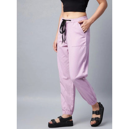 Generic Women's Coton Twill Solid Elasticated Trousers (Lavender)