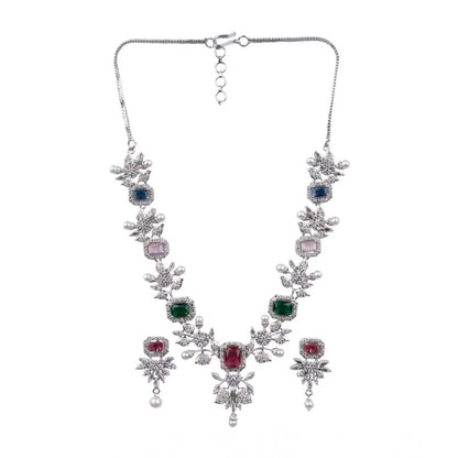 Generic Women's Brass Silver Plated Necklace set (Multicolor)