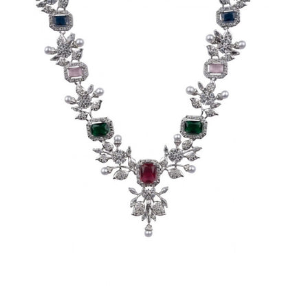 Generic Women's Brass Silver Plated Necklace set (Multicolor)