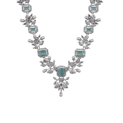 Generic Women's Brass Silver Plated Necklace set (Turquoise)