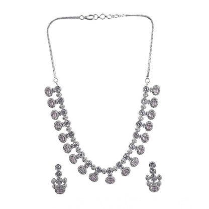 Generic Women's Brass Silver Plated Necklace set (White)