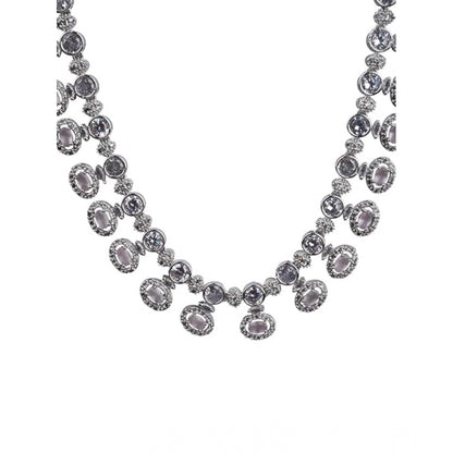 Generic Women's Brass Silver Plated Necklace set (White)