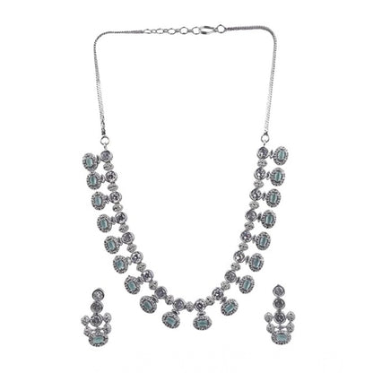 Generic Women's Brass Silver Plated Necklace set (Turquoise)