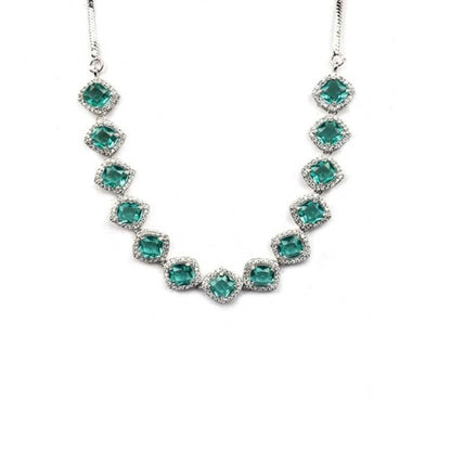 Generic Women's Brass Silver Plated Necklace set (Green)